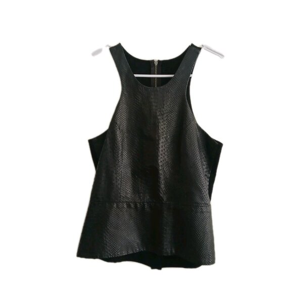 Michelle Mason Womens 2 Black Lambskin Leather Snakeskin Peplum  Zipper Vest - Picture 1 of 7